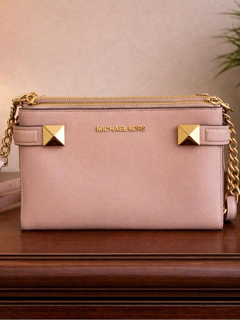 Michael Kors Blush Pink Leather Crossbody Organizer Bag